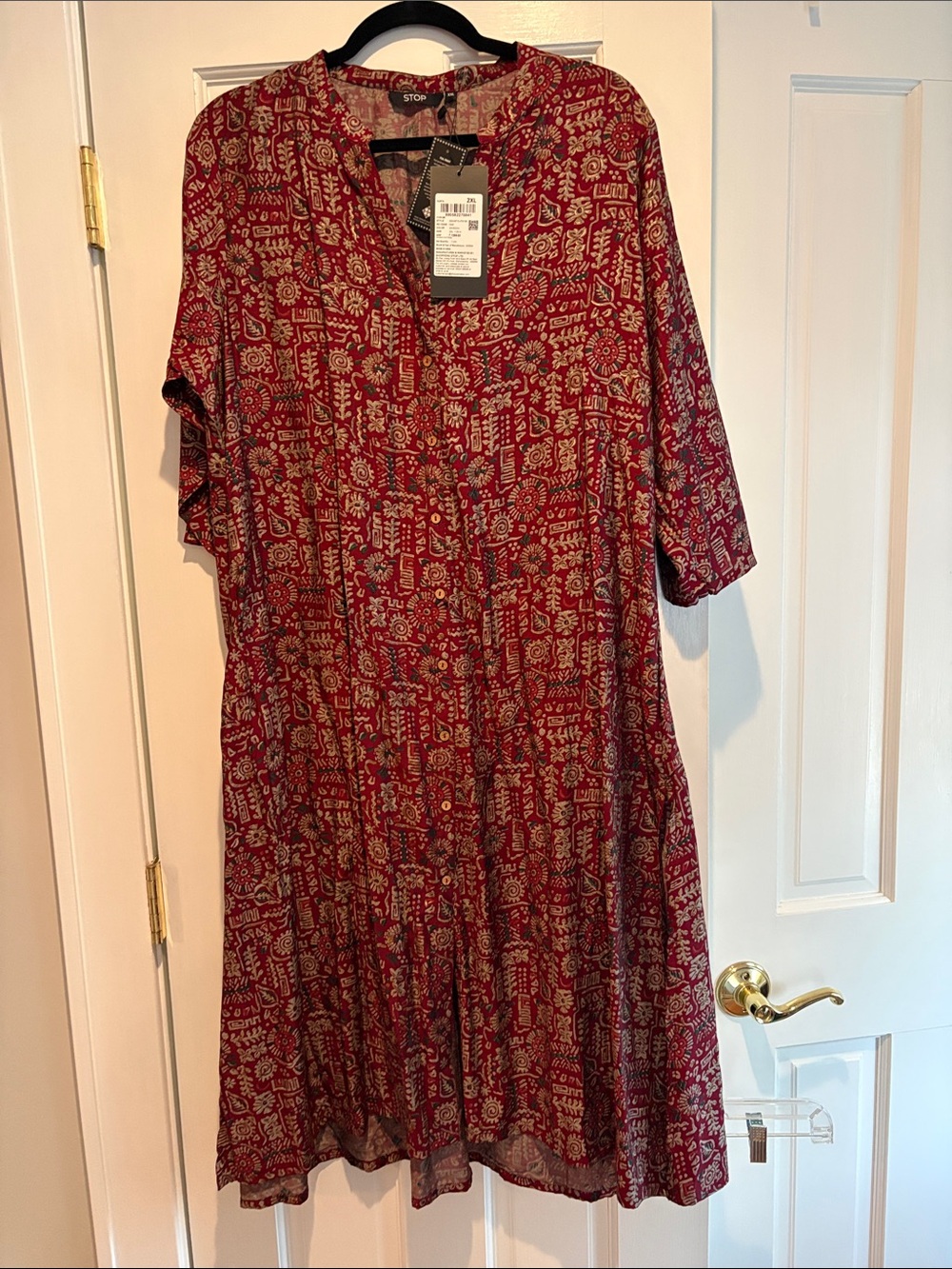 Plus Size Red Printed Midi Button-Front Dress